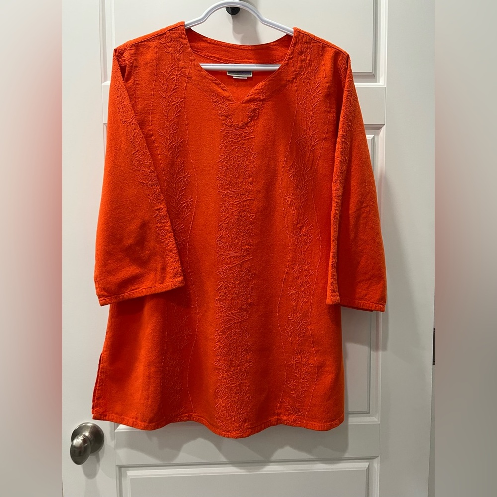 Eucalyptus Brand Women's Orange Hand Crafted Embroidered Top from Guatemala.